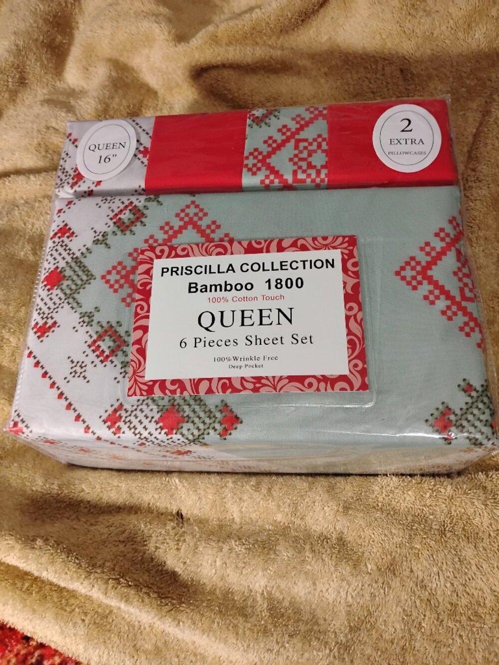 Sheet Set 6 PC Queen Bamboo Cotton Priscilla Collection New